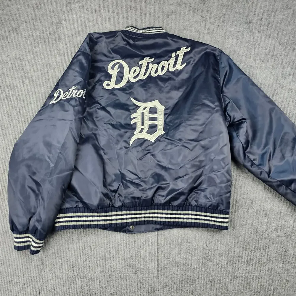 JH Design Detroit Tigers Jacket Kids XL Navy Satin Bomber MLB Vintage Y2K Sports